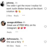 Users react to Justin Bieber's post. (Image via Instagram/@justinbieber)